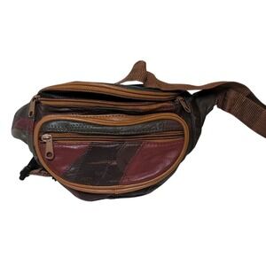 Vintage 80s Patchwork‎ Leather Waist Pack City Belt Bag Fanny Unisex Multicolor